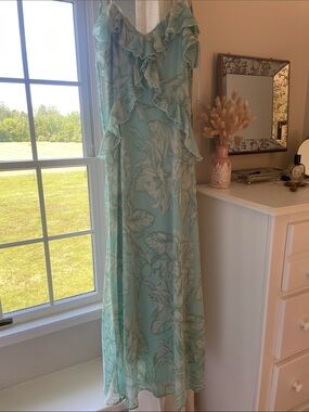 Taylor Seafoam Green Floral Ruffle Dress